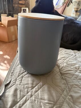 Matte Slate Gray Ceramic Canister with Wooden Lid